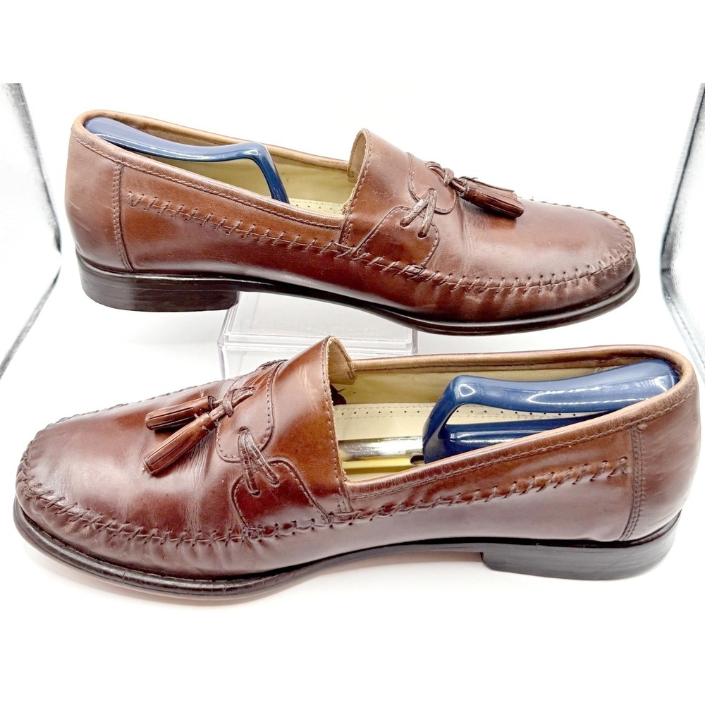 Nunn Bush Leather Loafers Mens 10 Cognac Tassel Accents Slip On Dress Shoes - Picture 6 of 11